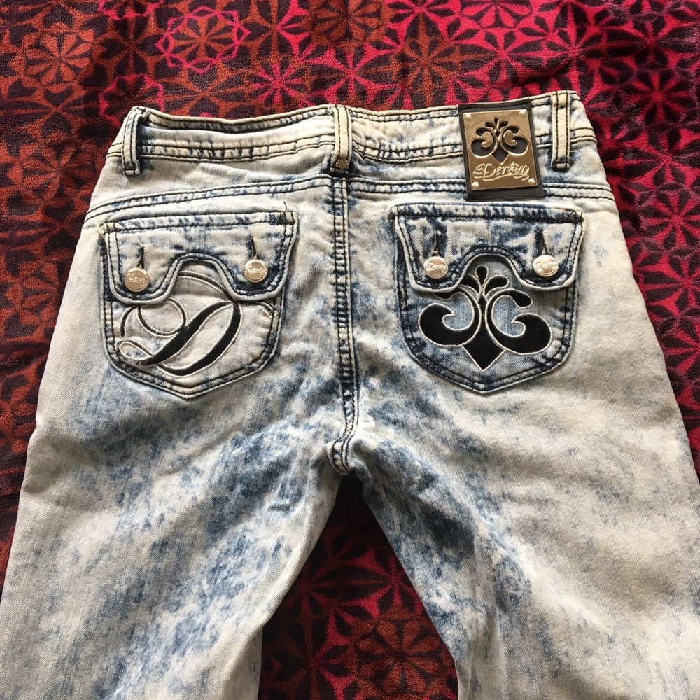 Fleur De Lis Faded Acid Wash Jeans